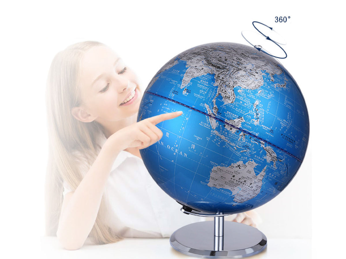 Large Decorative Globe in Blue and Silver, Customizable with Engraving, 23 cm Tall