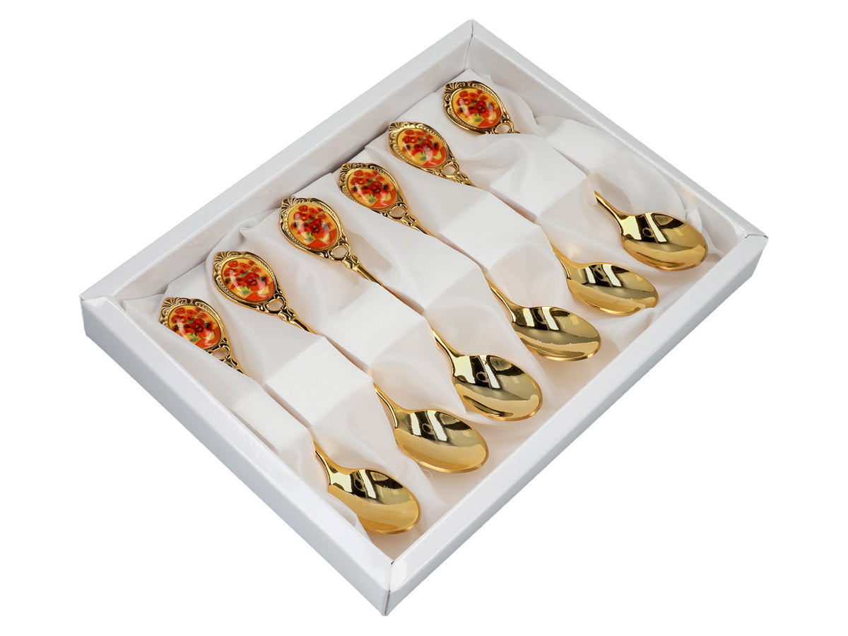 Set of 6 Gold Spoons with Vincent van Gogh's Sunflowers Motif