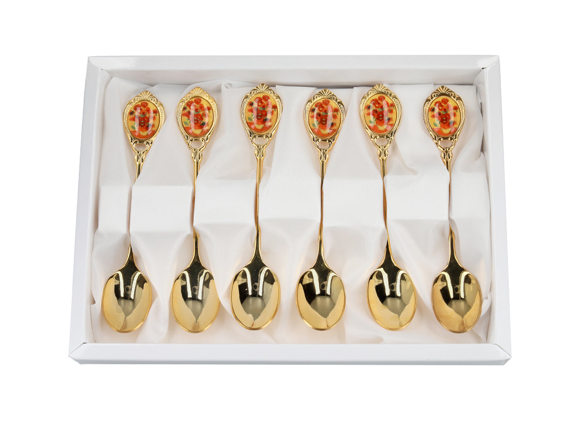 Set of 6 Gold Spoons with Vincent van Gogh's Sunflowers Motif