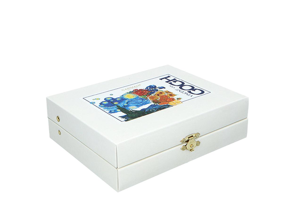 Set of 6 24K Gold-Plated Spoons with 1 Sugar Spoon - V. van Gogh, Assorted, Customizable with Engraving, Elegant Gift Packaging, 13 cm