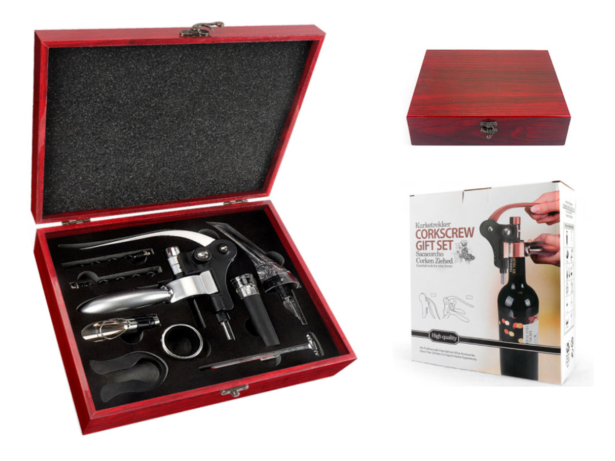 Wine Opening Set in an Elegant Wooden Box, Customizable with Engraving