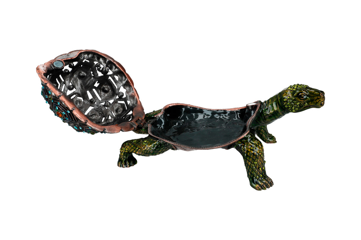Openwork Metal Turtle-Shaped Jewelry Box, Customizable with Engraving