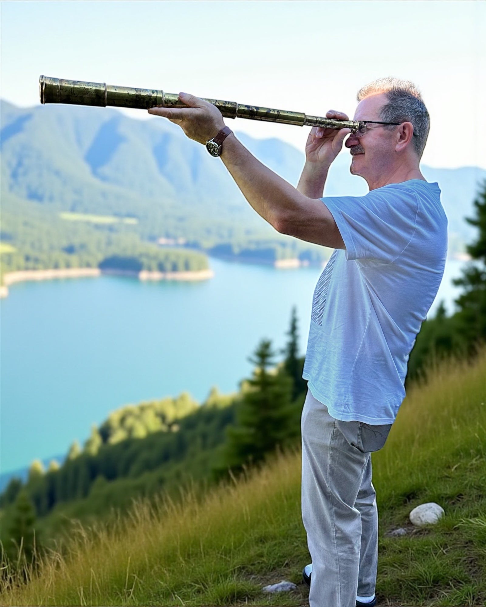 Royal Spyglass "Voyager 1818" – Exclusive, Brass, 83 cm, Handcrafted, Genuine Leather Case – Collector's Edition, Customization with Engraving for Gift