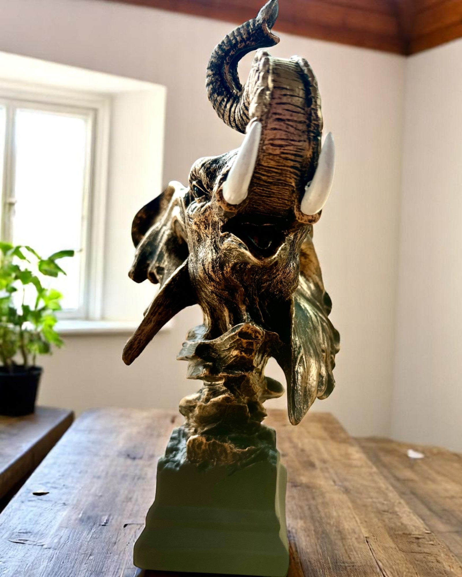 Decorative Statuette "Pride of the Savannah" – Elephant Head Figurine with Engraving Option, as a Gift