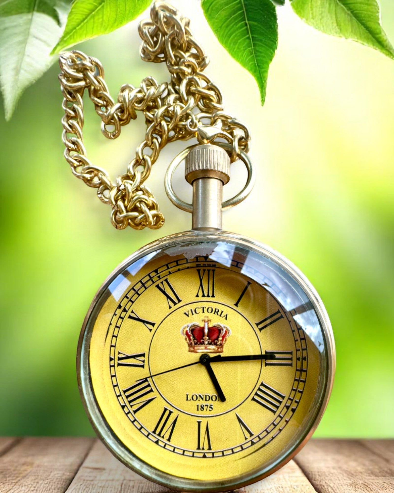 "Victoria Crown" Pocket Watch – Brass, Handcrafted in India, 5 cm wide, Japanese movement, customizable with engraving for a gift