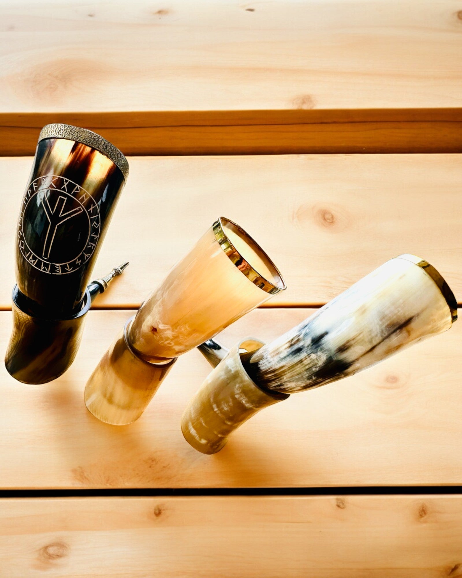 Horn Mug "Viking Valor" - Hand Engraved, Premium Quality - 4 Variants Available