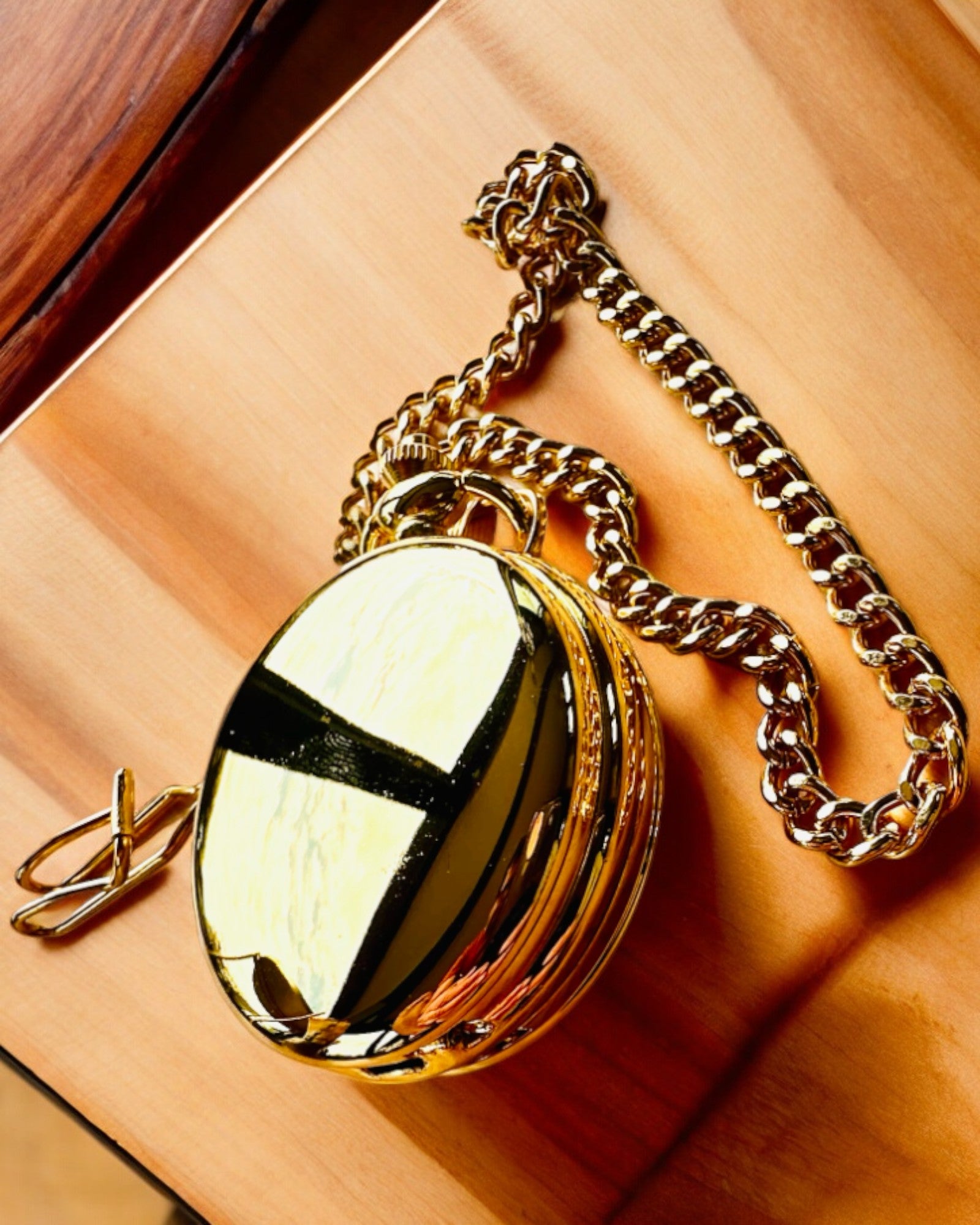 Grand Elegance Pocket Watch with Double Cover, Manual, Gold Color, with Engraving for Gift