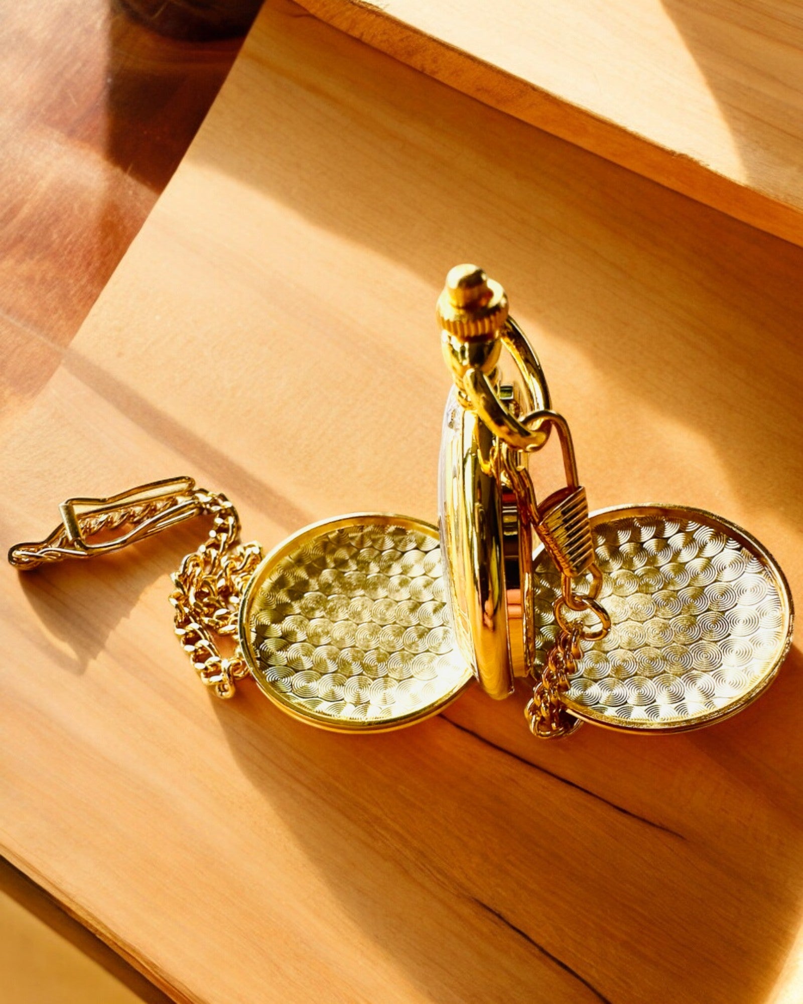 Grand Elegance Pocket Watch with Double Cover, Manual, Gold Color, with Engraving for Gift