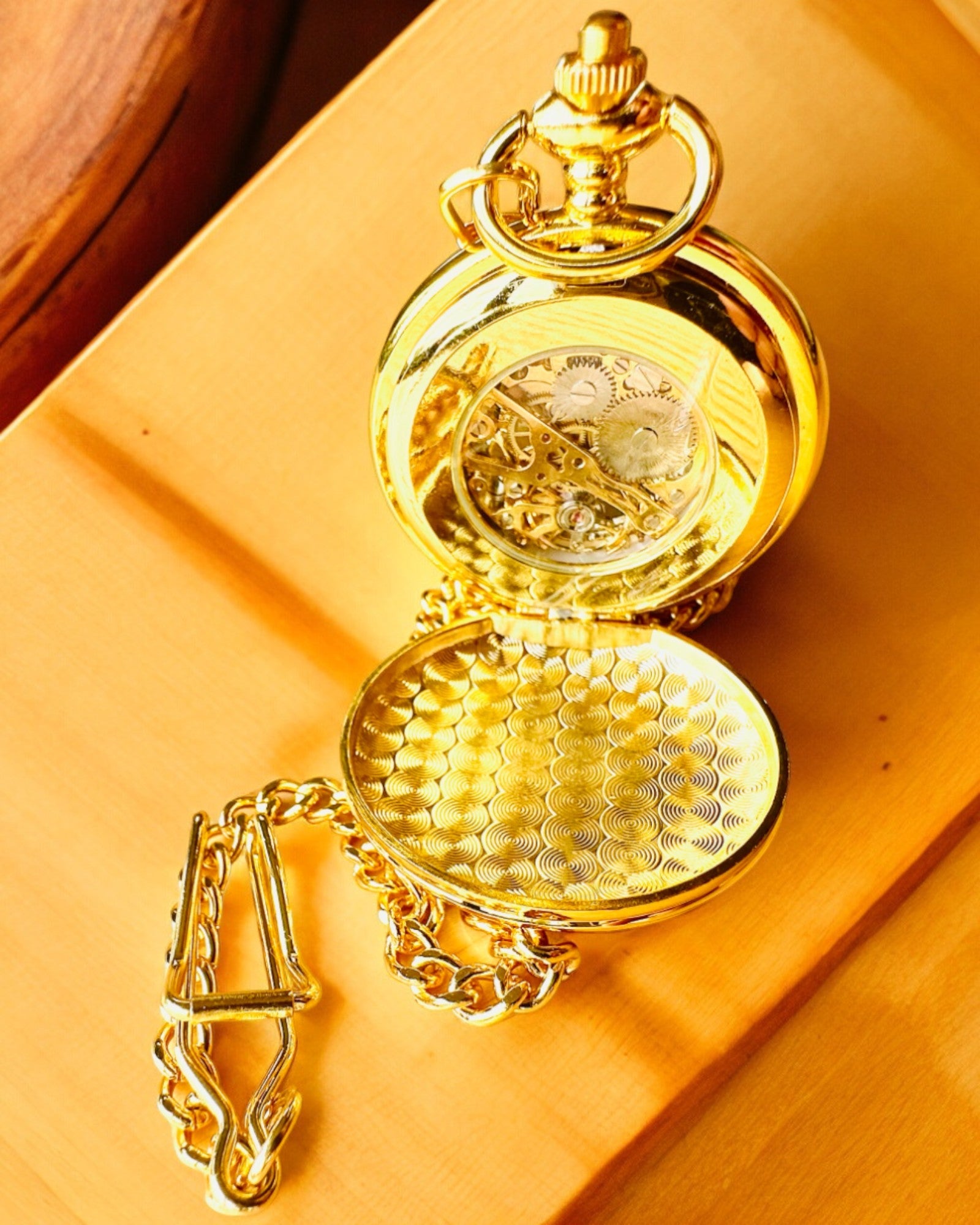 Grand Elegance Pocket Watch with Double Cover, Manual, Gold Color, with Engraving for Gift