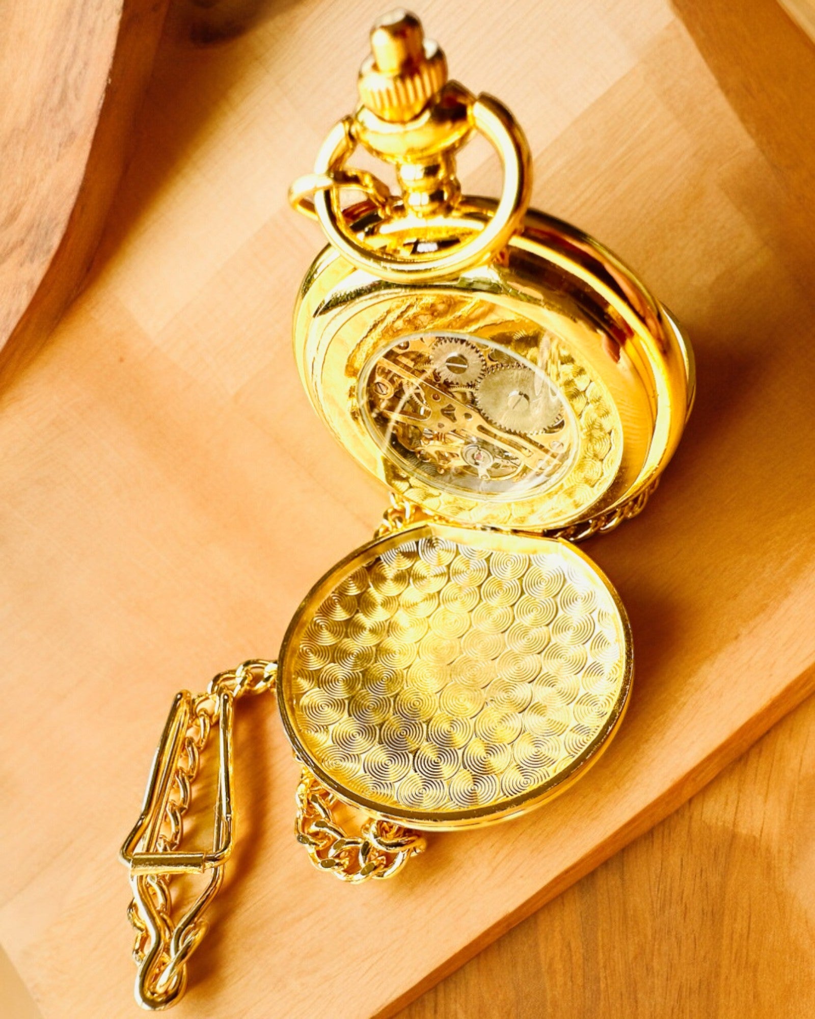 Grand Elegance Pocket Watch with Double Cover, Manual, Gold Color, with Engraving for Gift