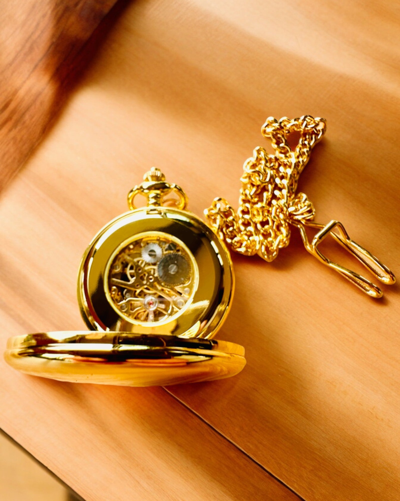 Grand Elegance Pocket Watch with Double Cover, Manual, Gold Color, with Engraving for Gift