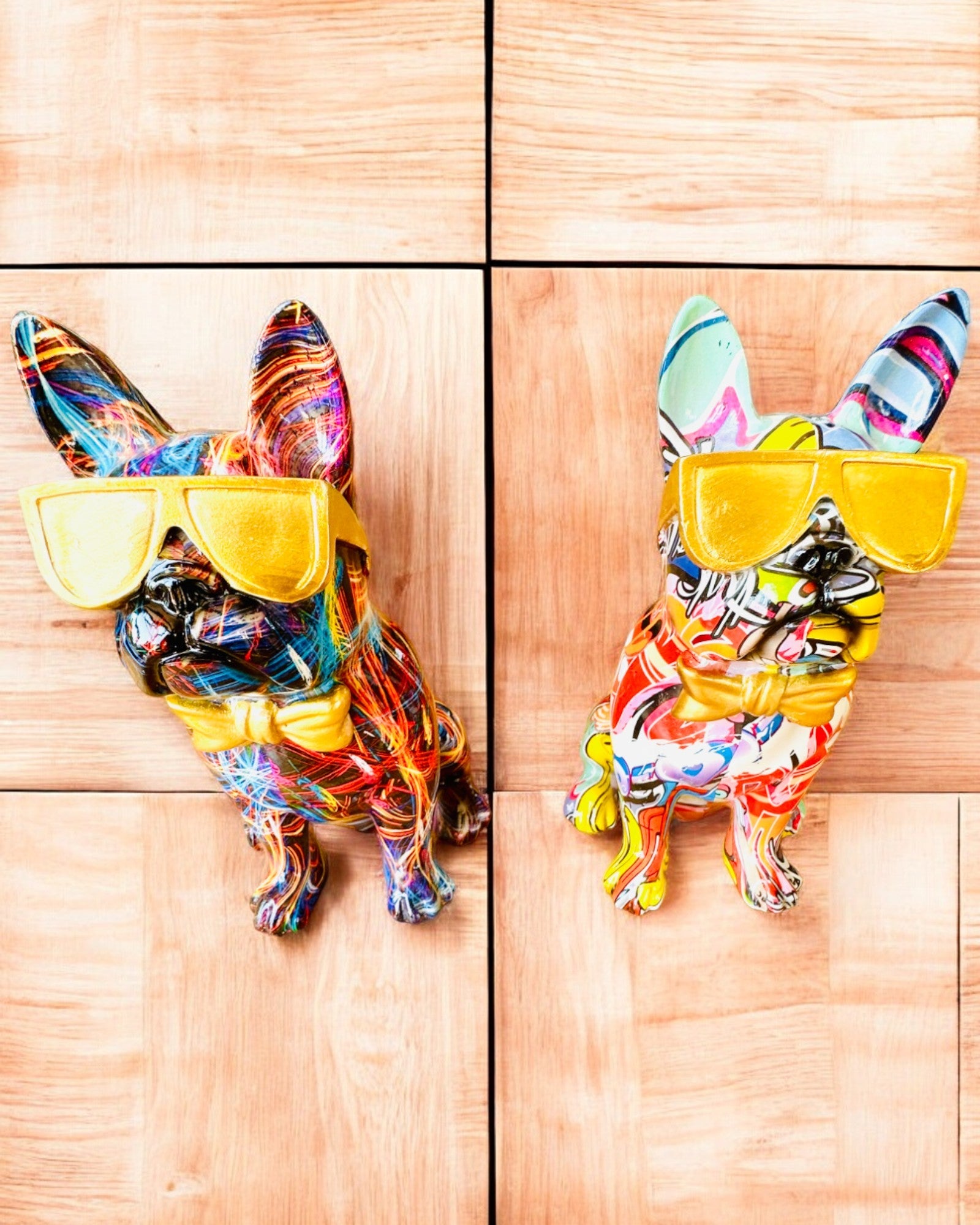 Colorful Bulldog with Glasses - Unique Interior Decoration, decorative figurine as a gift, personalization with engraving