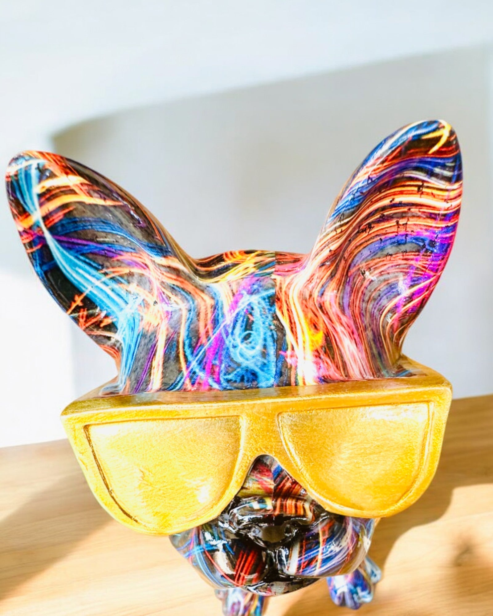 Colorful Bulldog with Glasses - Unique Interior Decoration, decorative figurine as a gift, personalization with engraving