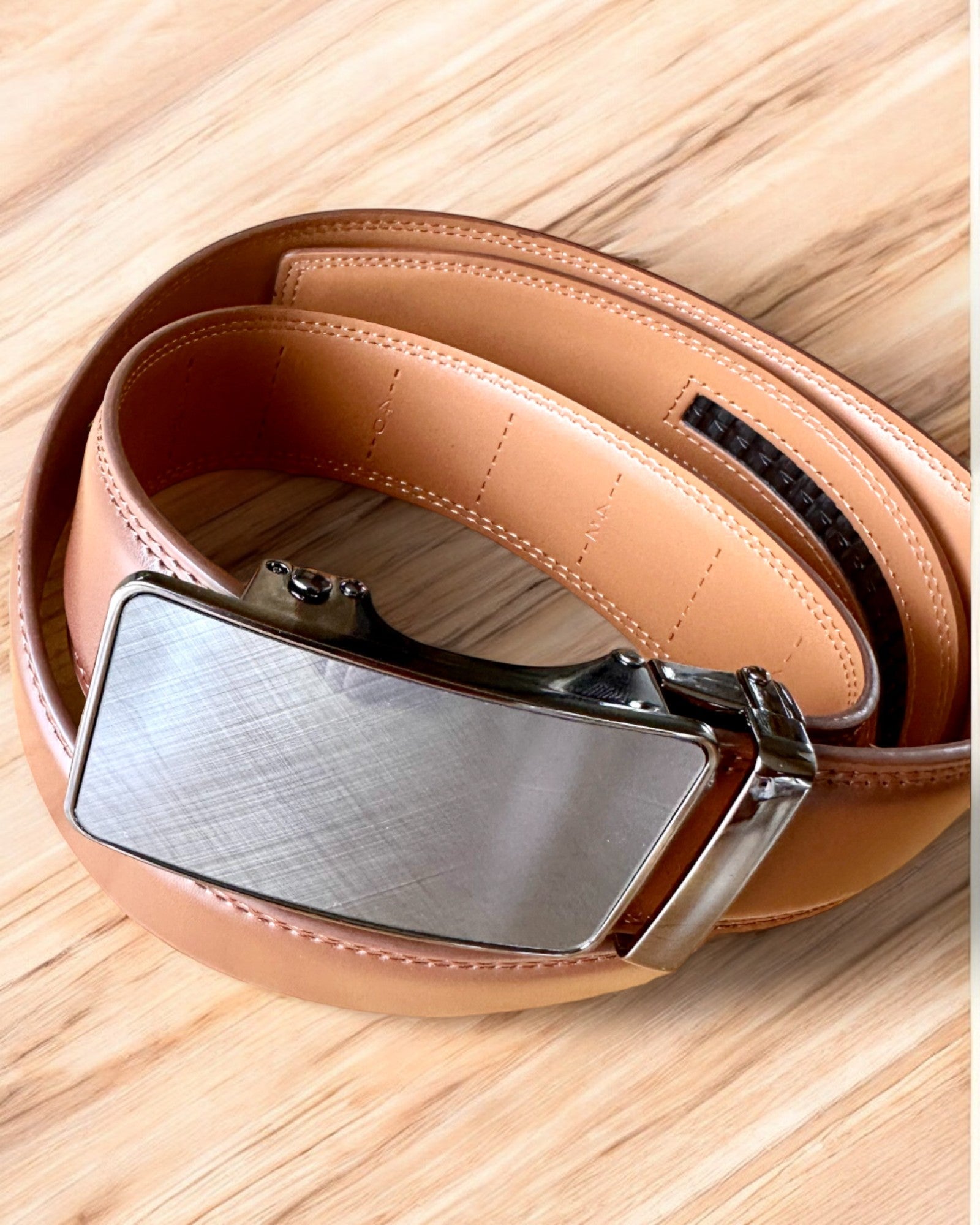 Men's Brown Belt with Automatic Buckle, personalization with engraving available for gift