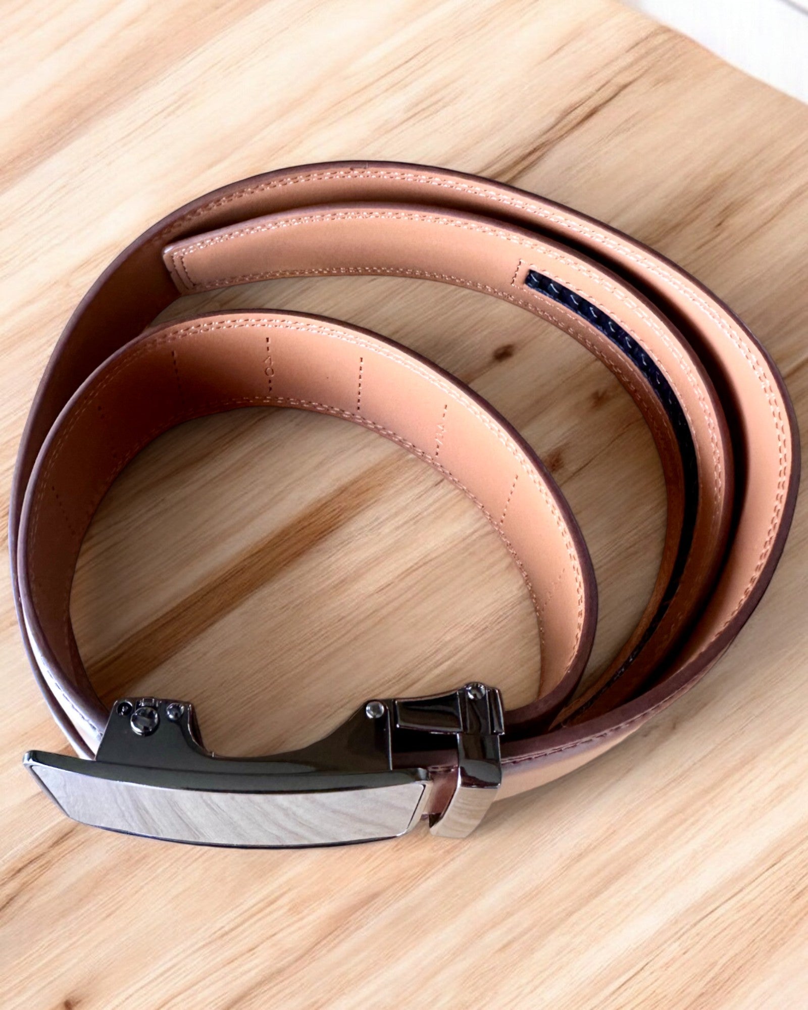 Men's Brown Belt with Automatic Buckle, personalization with engraving available for gift