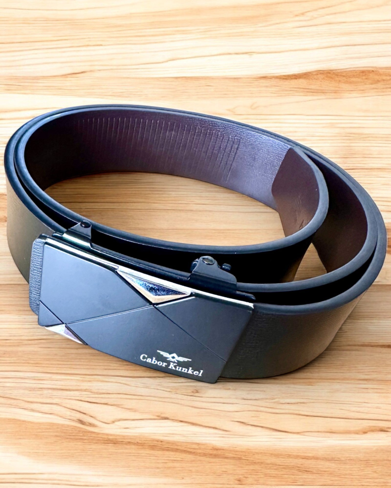 Men's Black Belt with Automatic Buckle Cabor Kunkel, personalization with engraving available for gift