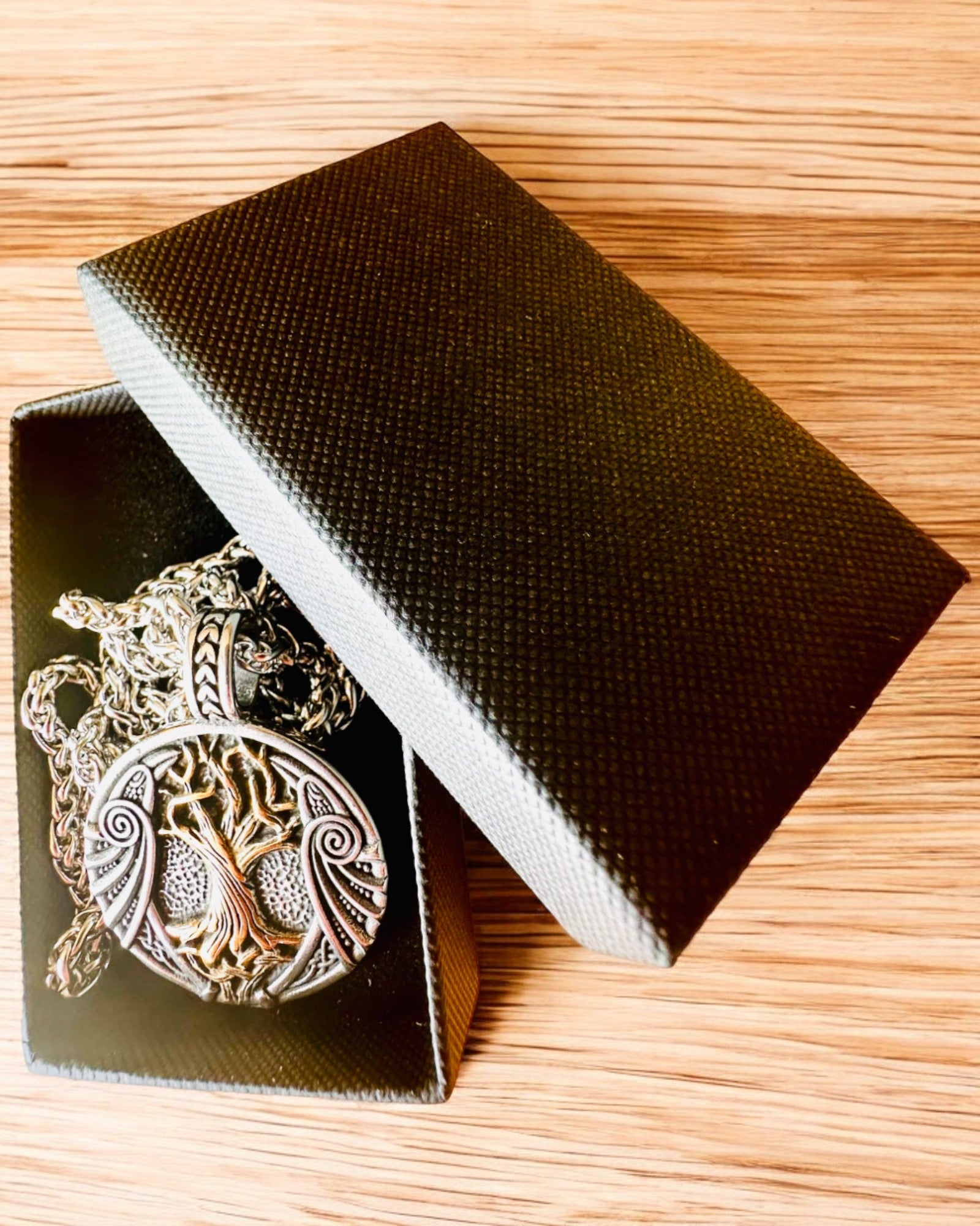 Stainless Steel "Tree of Life" Necklace with Personalization, featuring the Aegishjalmur Symbol (Helm of Awe)