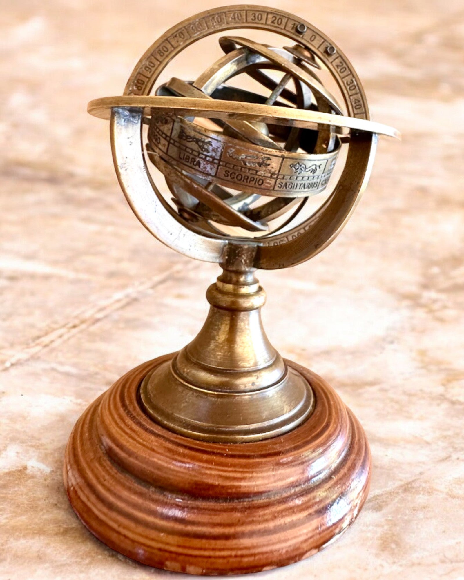 Brass Armillary "AstroGlobe" 13 cm in height, Handcrafted with Engraving Option, office decoration