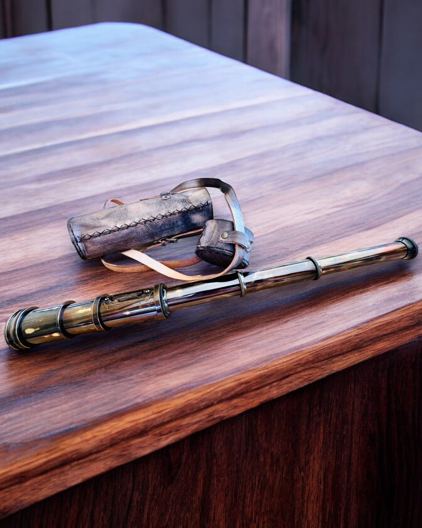 Premium "Voyager" Telescope with Engraved Lens and Genuine Leather Case, customizable engraving option for a gift