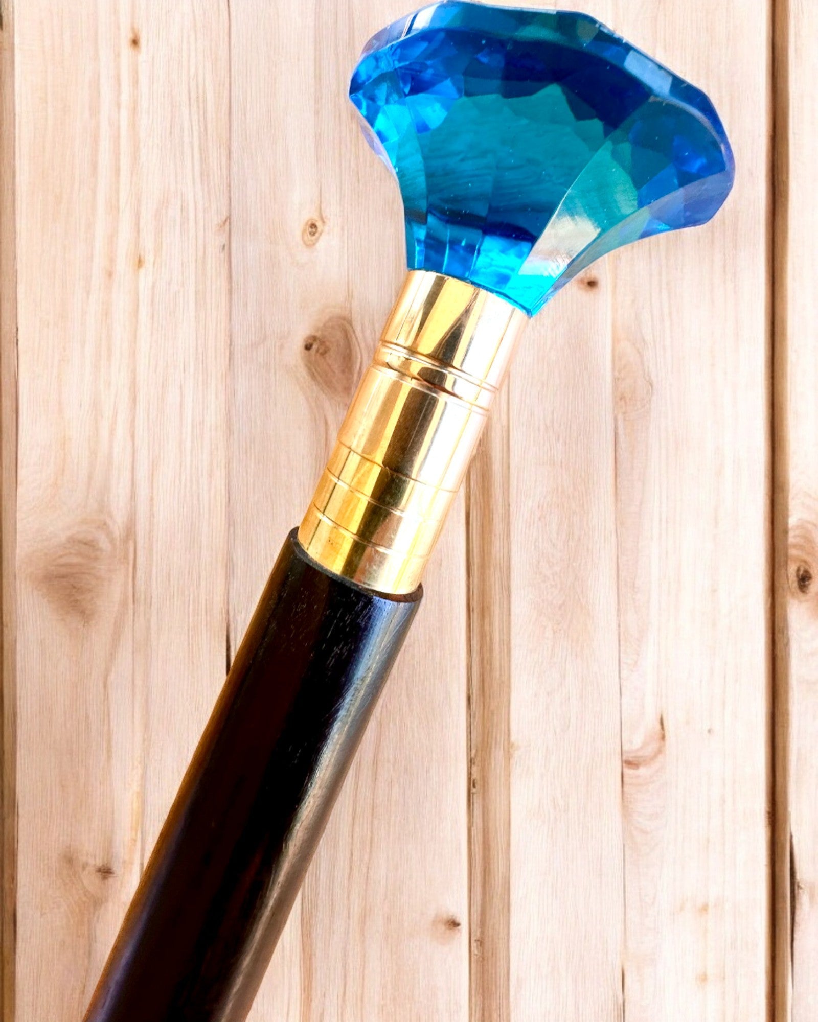 Walking Cane "Blue Diamond" - Handcrafted Wooden, Engraving Available