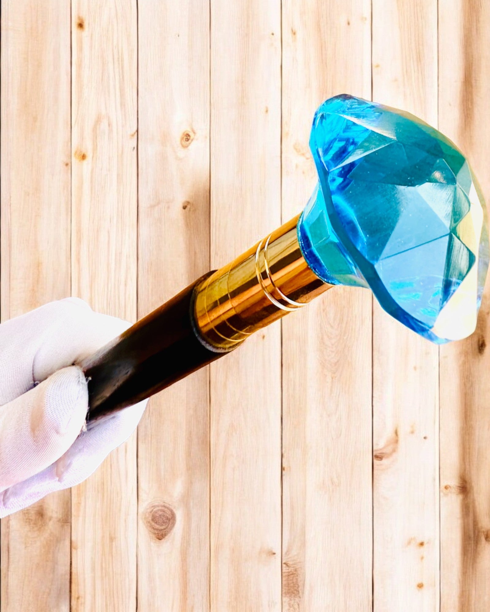 Walking Cane "Blue Diamond" - Handcrafted Wooden, Engraving Available