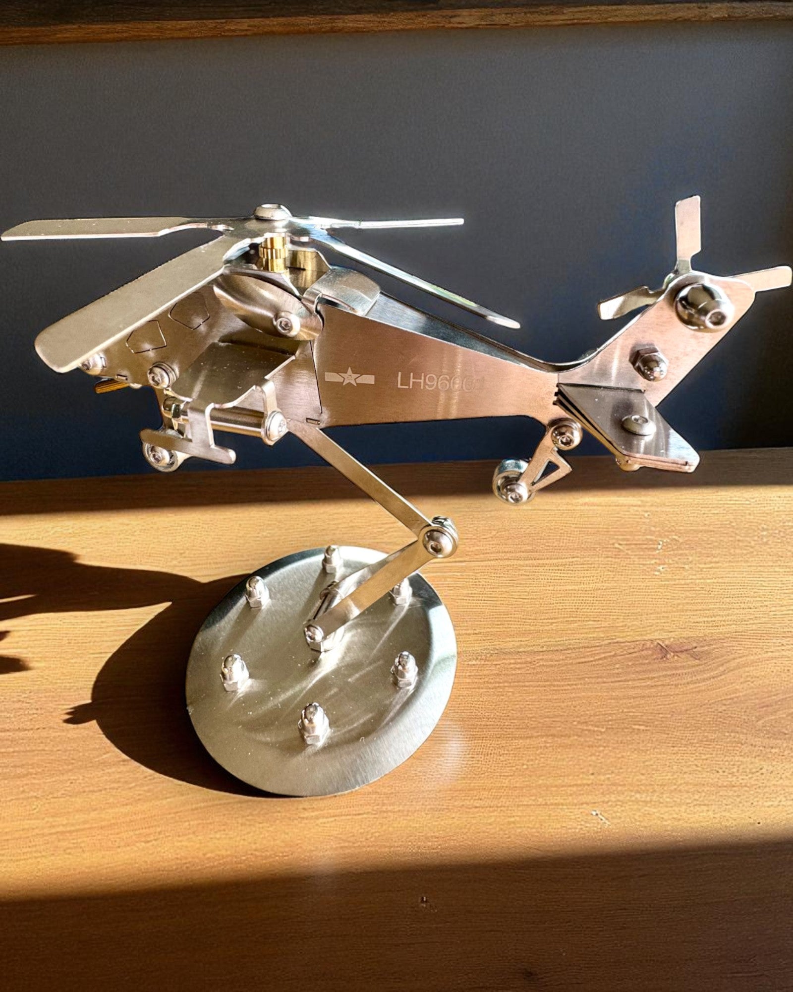 Metal Model Helicopter "SkyRider" – Adjustable Desk Stand with Personalized Engraving for Gift