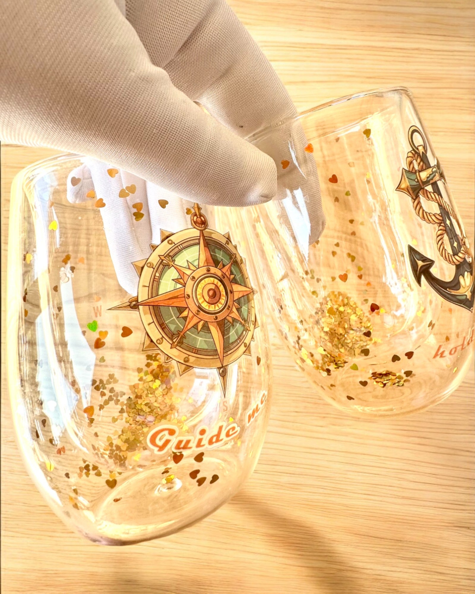 "Nautical Dreams" double-walled glasses with gold flakes - set of 2 pieces, 300 ml capacity, customizable with engraving