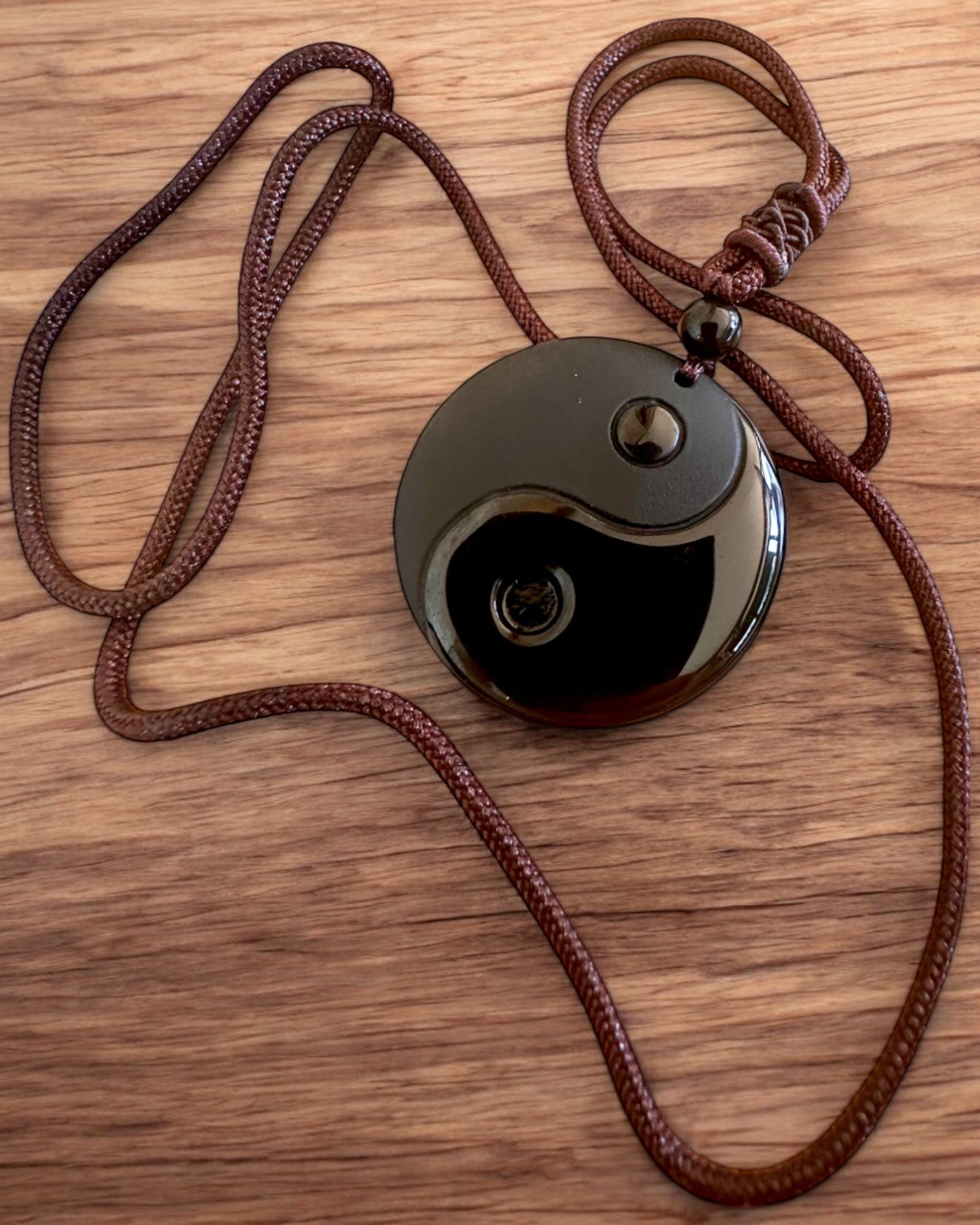 Boho Necklace with Obsidian Yin Yang Tai Chi, customizable with engraving for a gift