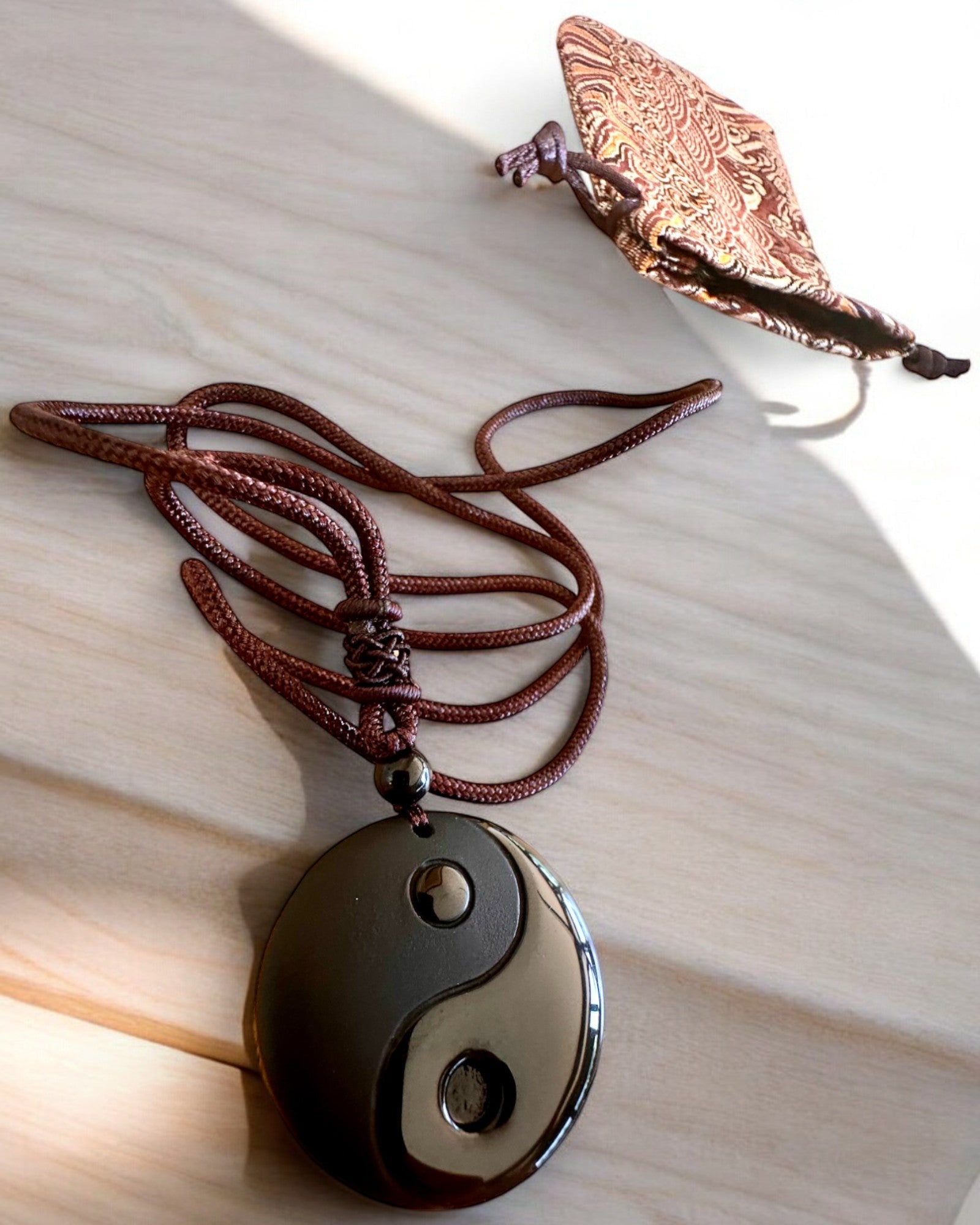 Boho Necklace with Obsidian Yin Yang Tai Chi, customizable with engraving for a gift
