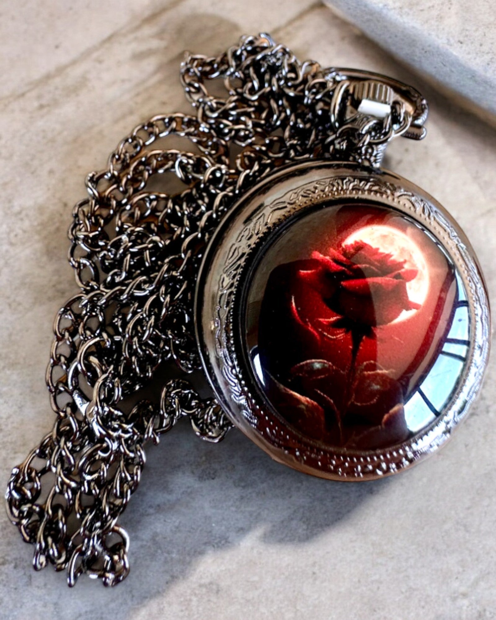 Pocket Watch Night Rose, customizable with engraving for a gift