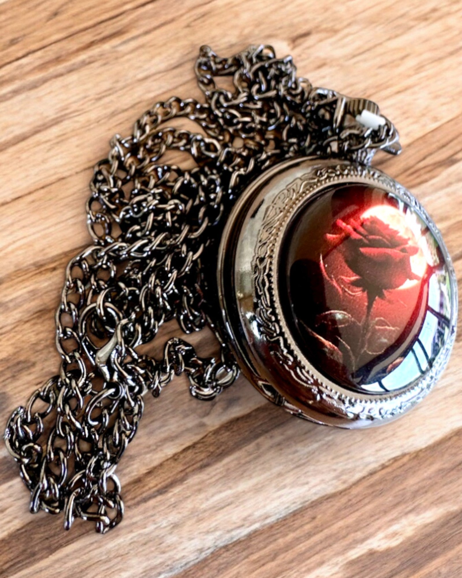Pocket Watch Night Rose, customizable with engraving for a gift