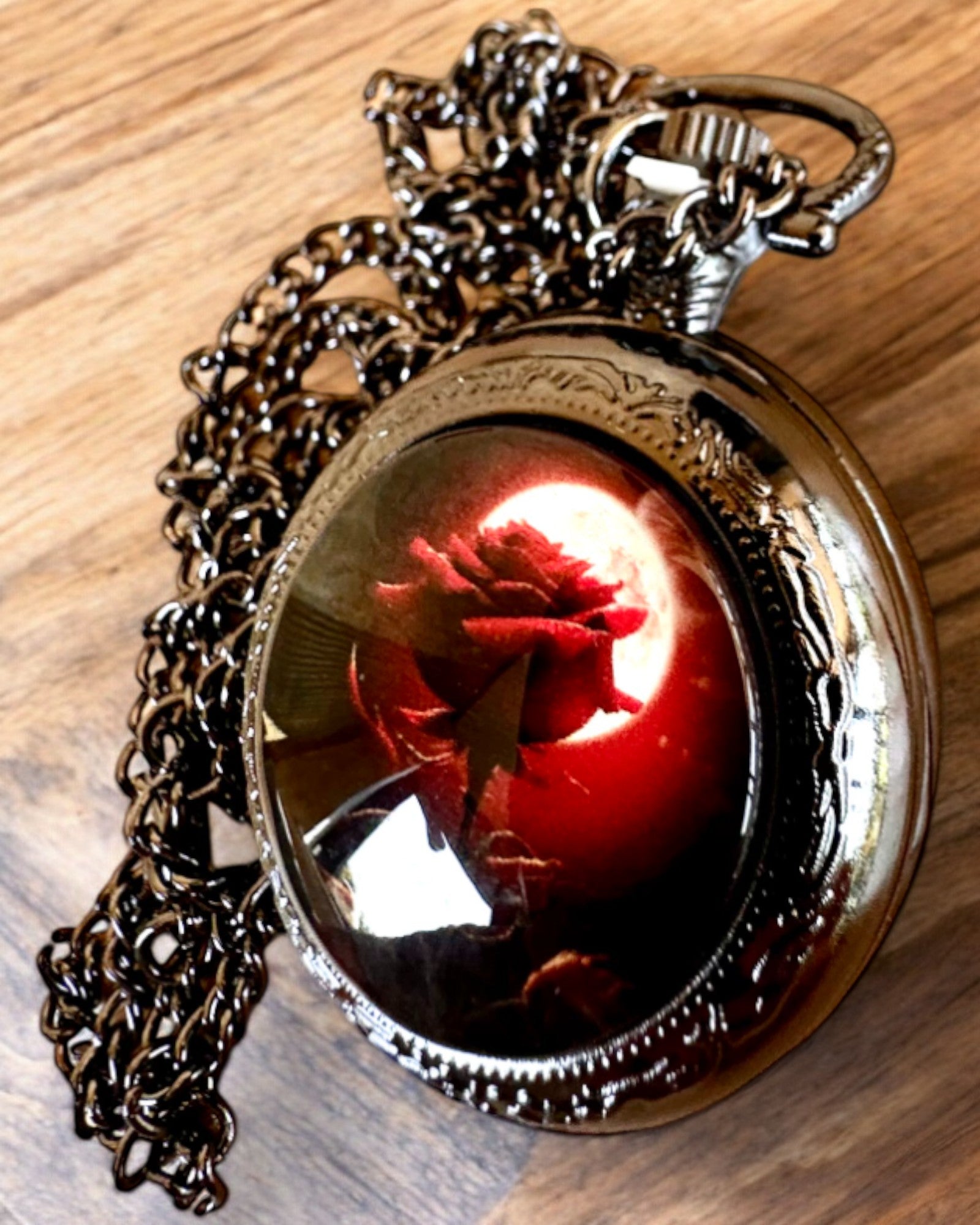 Pocket Watch Night Rose, customizable with engraving for a gift