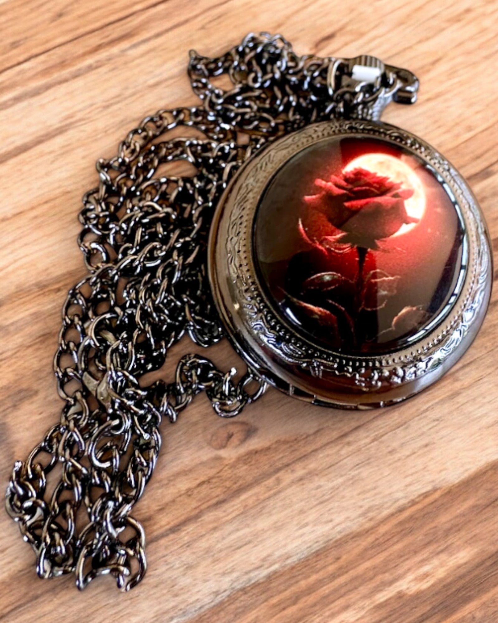 Pocket Watch Night Rose, customizable with engraving for a gift