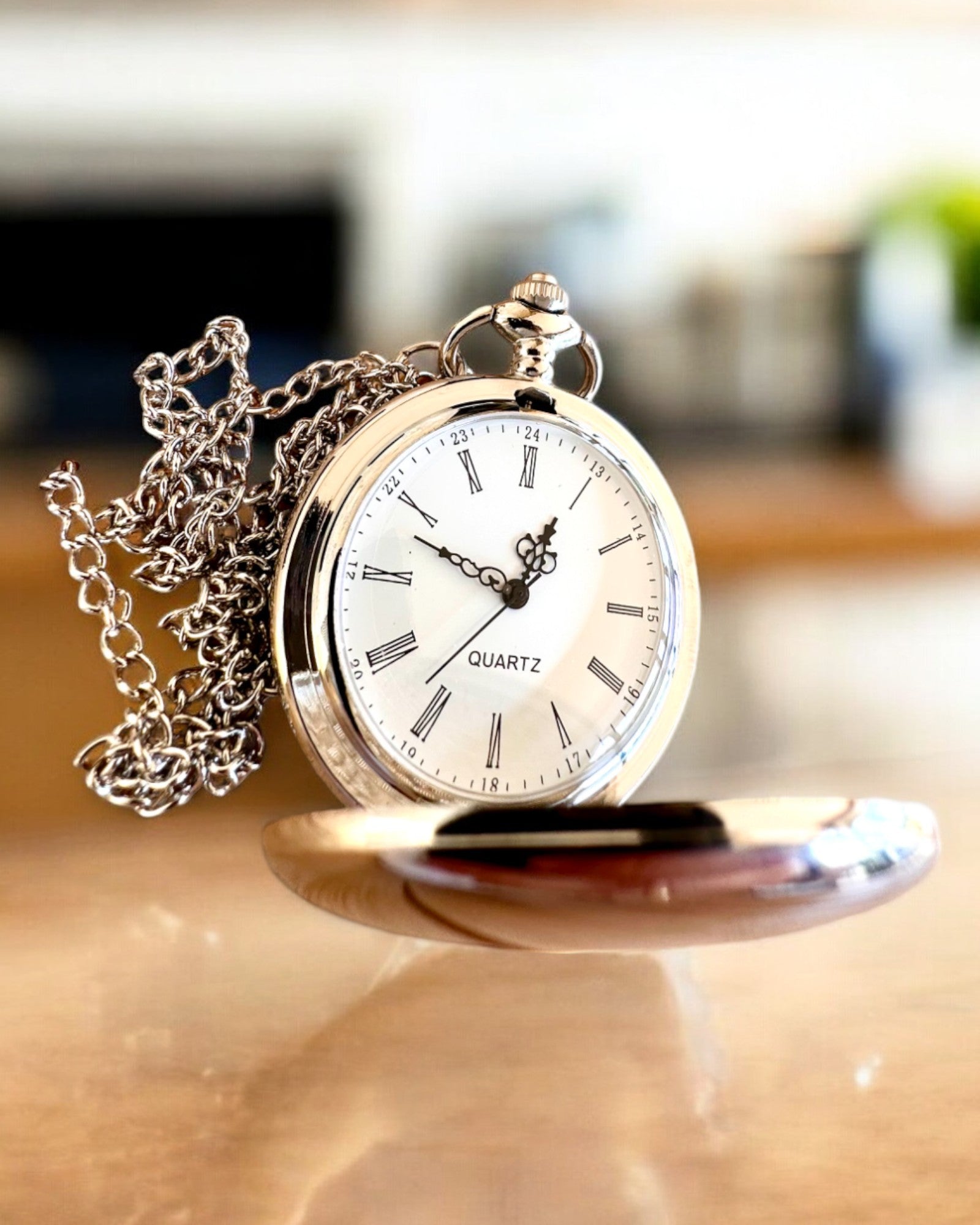 Elegant Pocket Watch "Timeless Classic", silver color, customizable with engraving for a gift