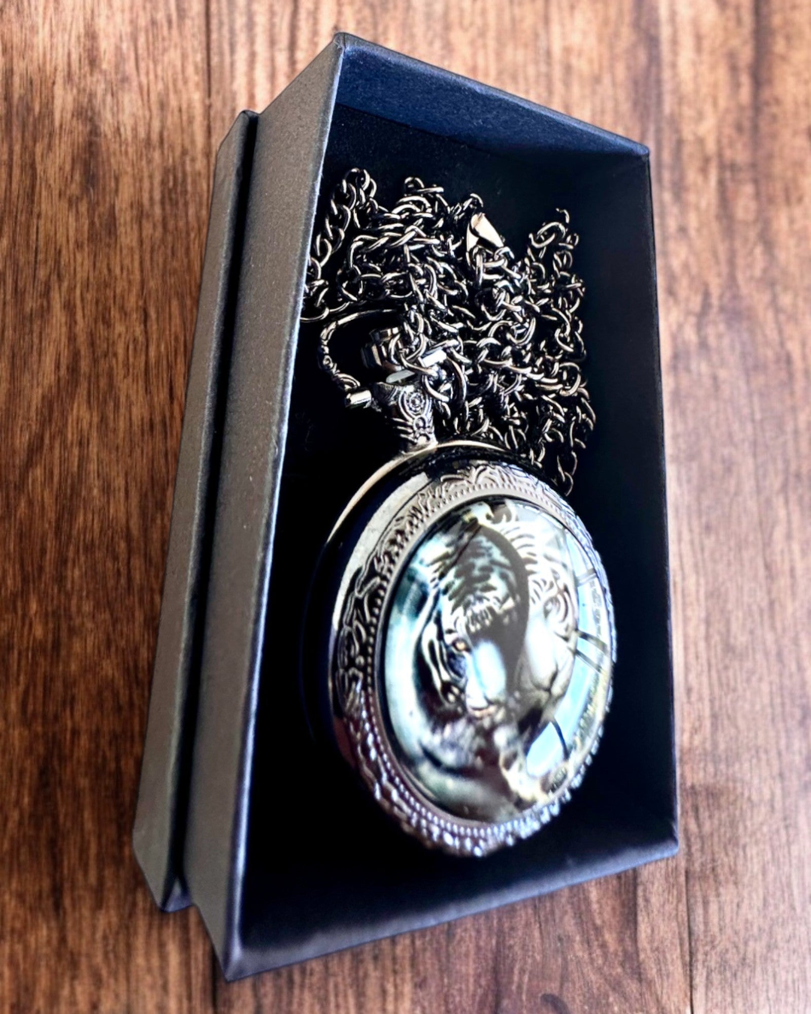 "Tiger Elegance" stainless steel pocket watch with engraving option for a gift