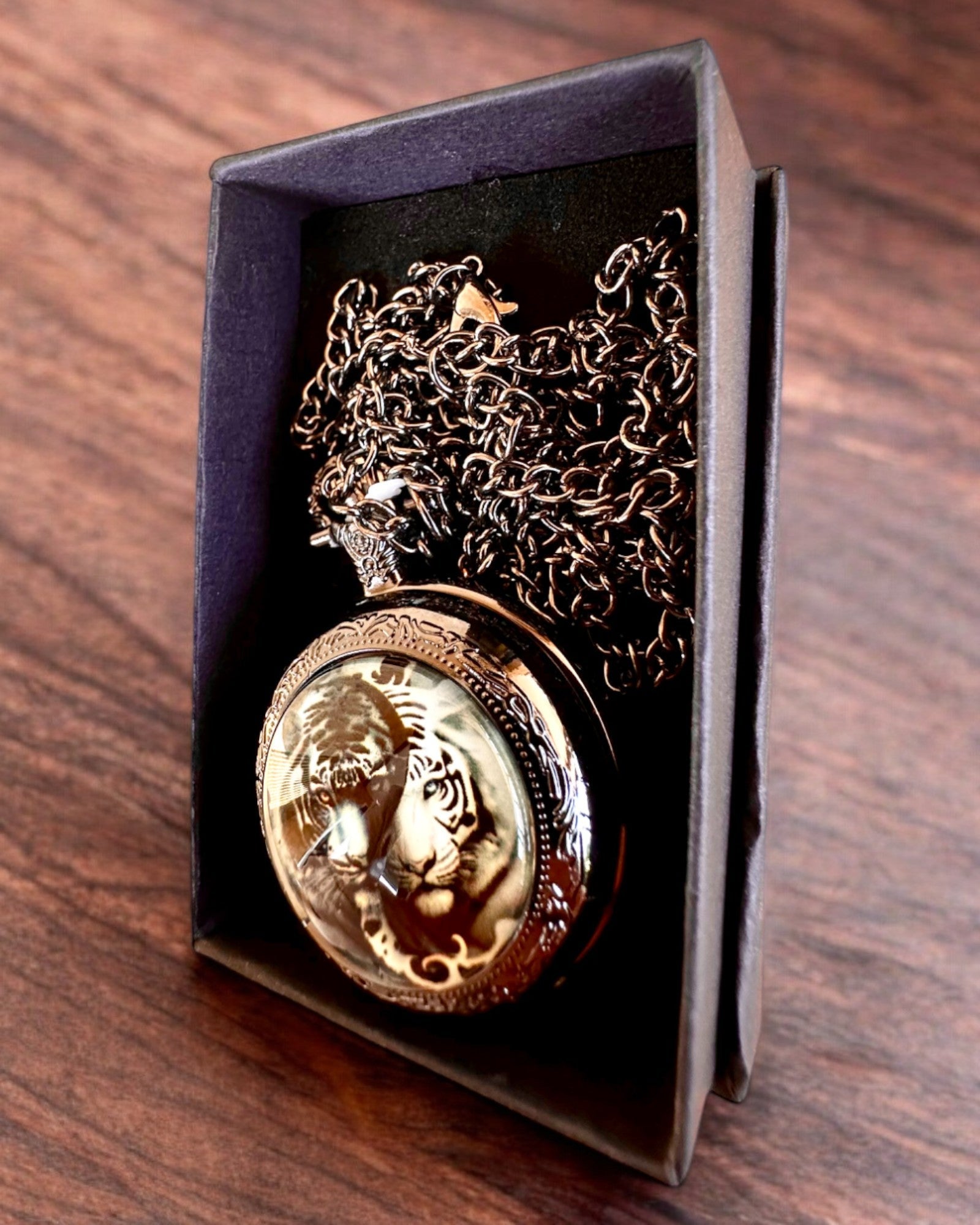 "Tiger Elegance" stainless steel pocket watch with engraving option for a gift