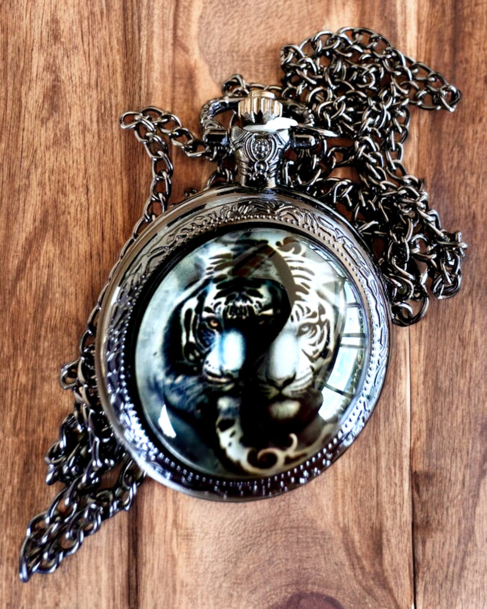 "Tiger Elegance" stainless steel pocket watch with engraving option for a gift