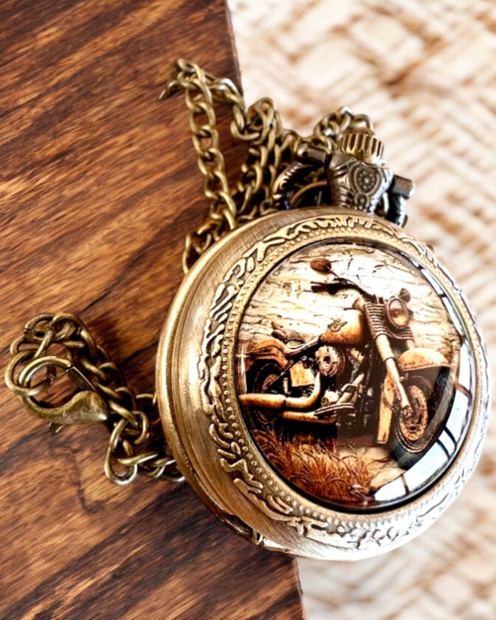Retro Pocket Watch "Motorcycle Style", customizable with engraving for a gift