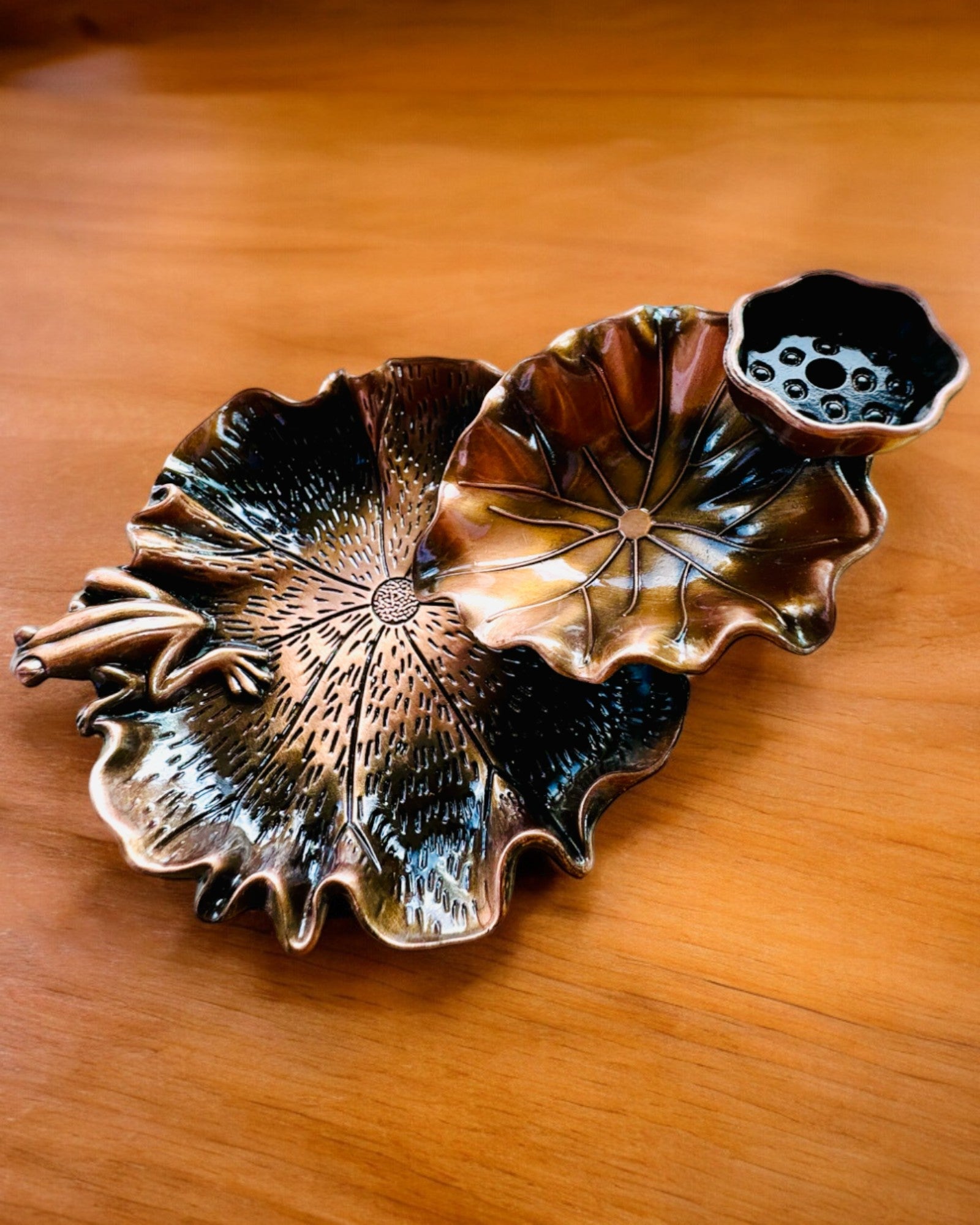 Elegant Metal Lotus Leaf Incense Holder - 4 variants to choose from, personalization with engraving available for a gift