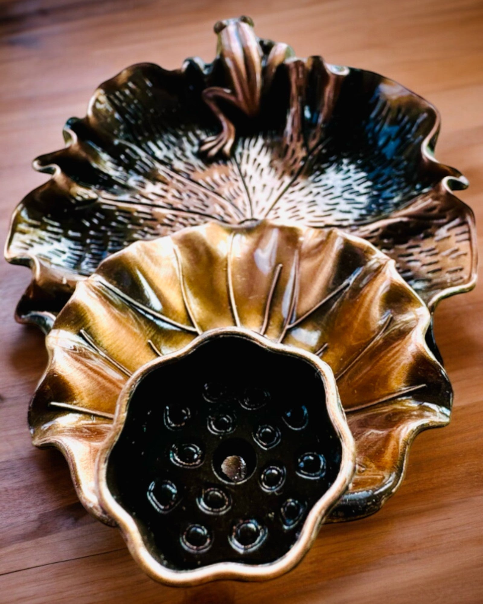 Elegant Metal Lotus Leaf Incense Holder - 4 variants to choose from, personalization with engraving available for a gift