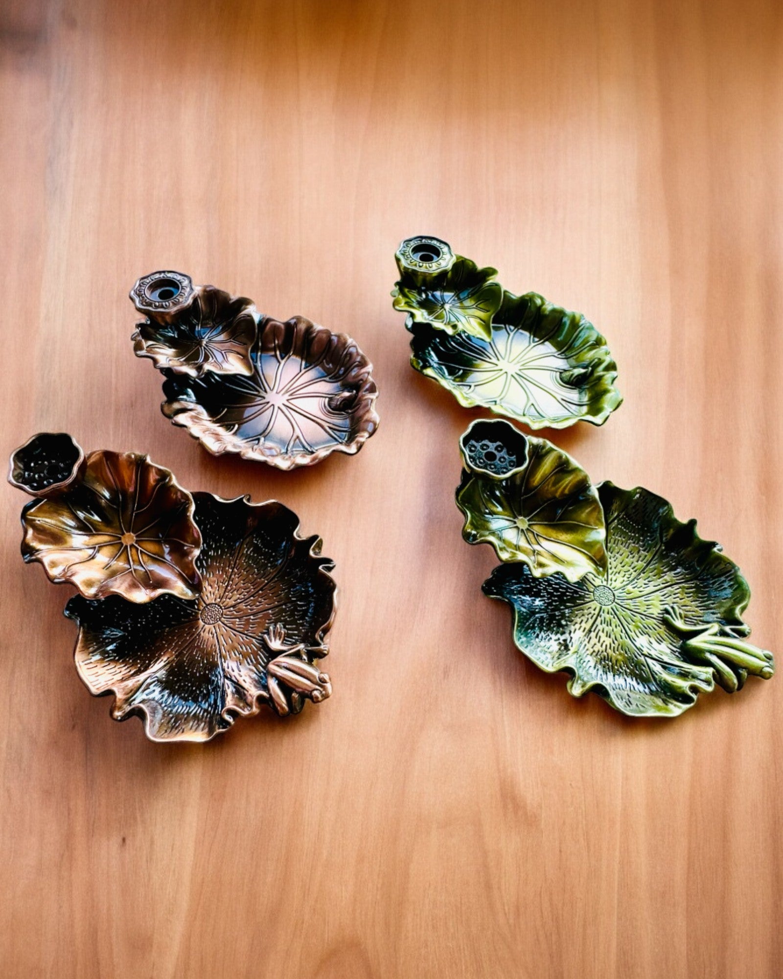 Elegant Metal Lotus Leaf Incense Holder - 4 variants to choose from, personalization with engraving available for a gift