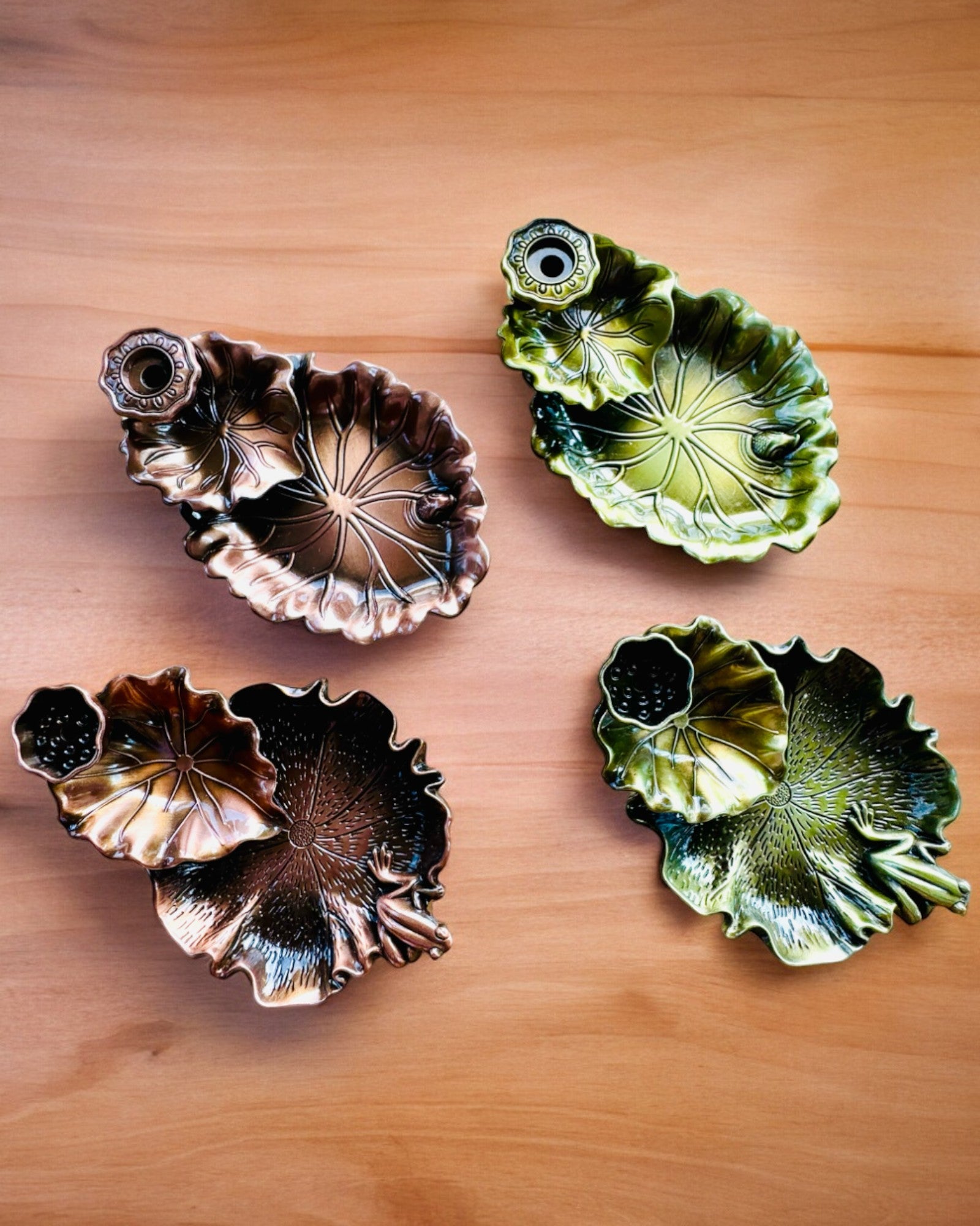 Elegant Metal Lotus Leaf Incense Holder - 4 variants to choose from, personalization with engraving available for a gift