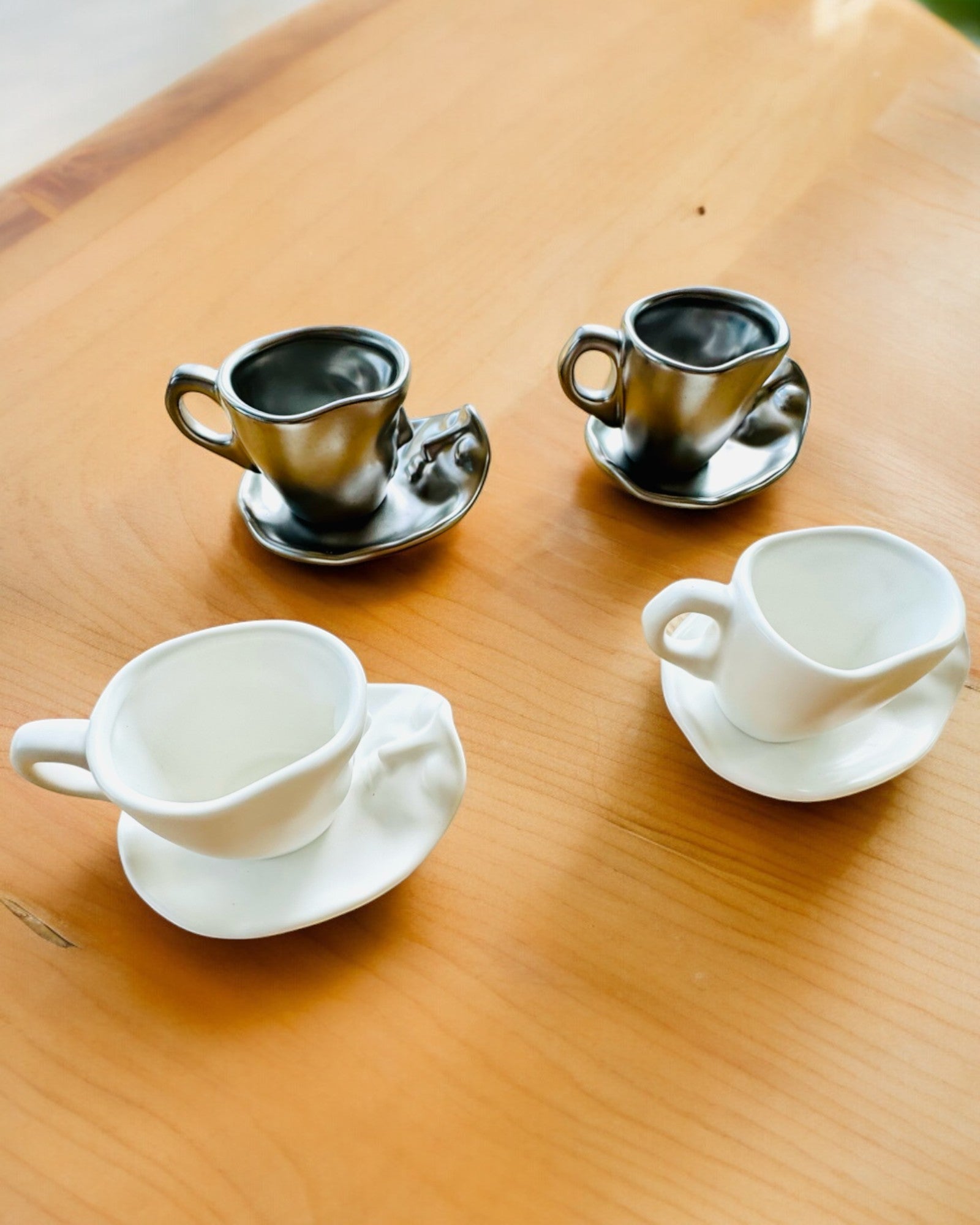 Elegant Ceramic Cups "Mask" – Set of 2 pcs. - personalization with engraving available for a gift