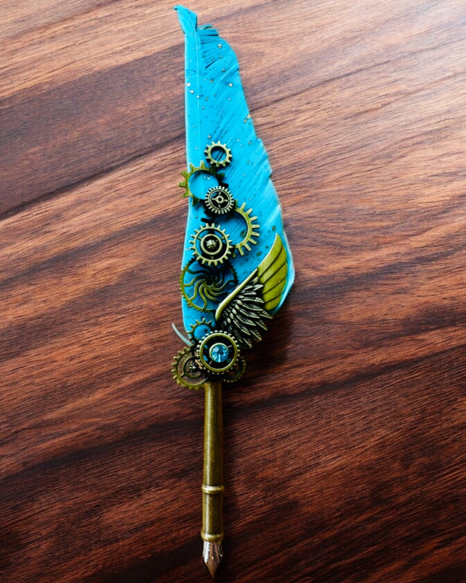 "Steampunk Elegance" Calligraphy Pen with Turkey Feather - Handcrafted, 5 Variants to Choose From, Custom Engraving for Gift