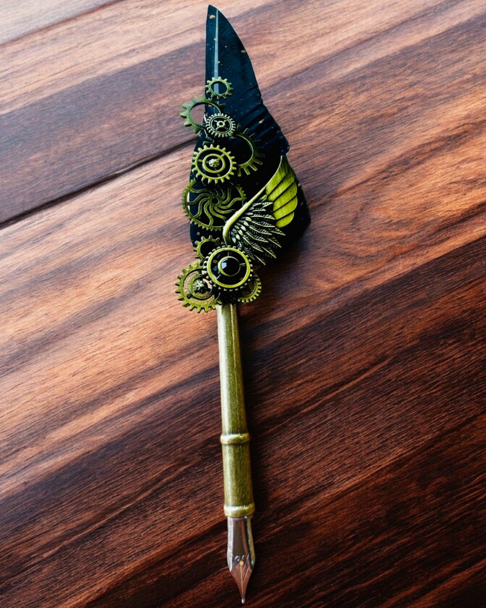 "Steampunk Elegance" Calligraphy Pen with Turkey Feather - Handcrafted, 5 Variants to Choose From, Custom Engraving for Gift