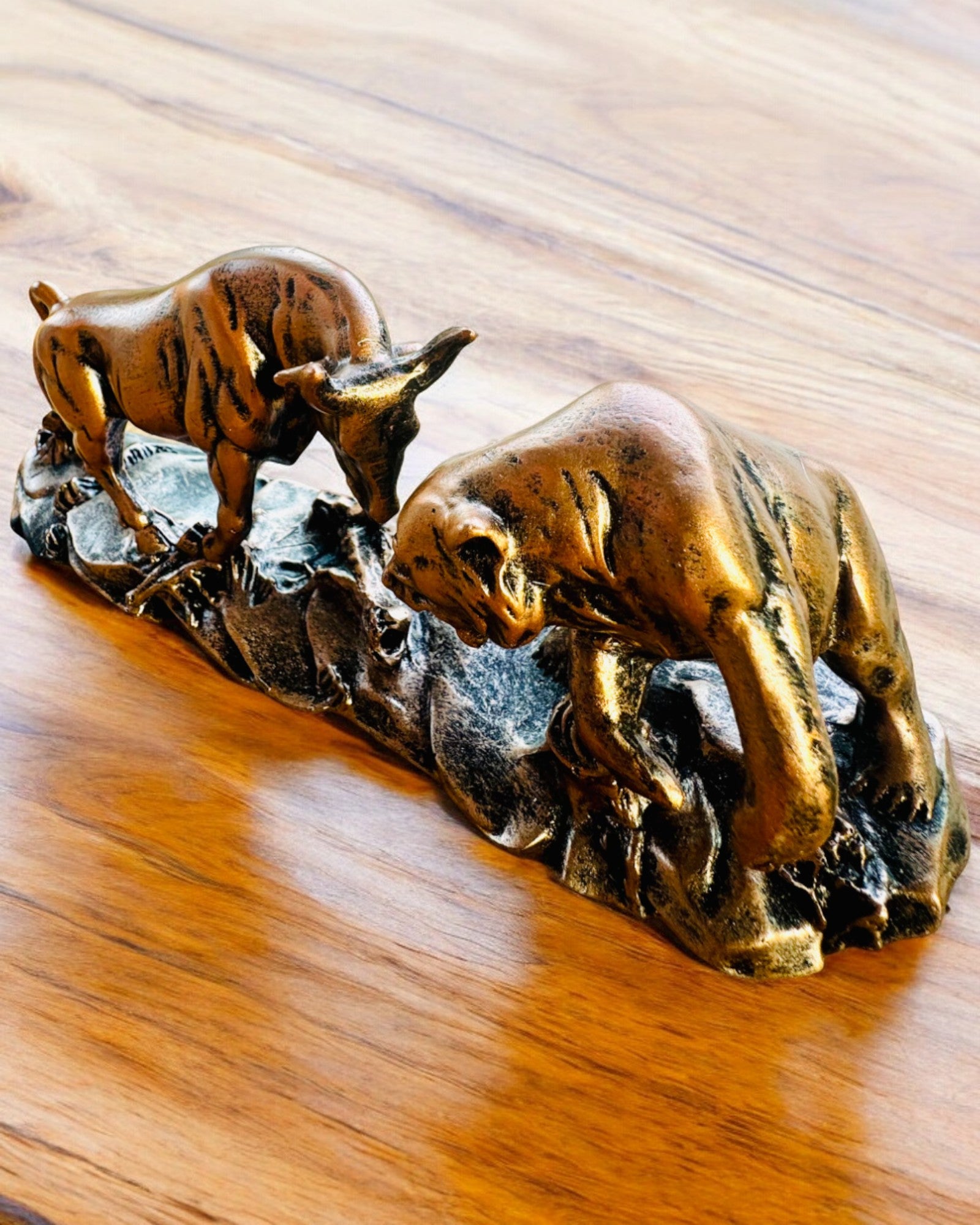 "Clash of the Bull and the Bear" - Copper-rust sculpture with engraving option