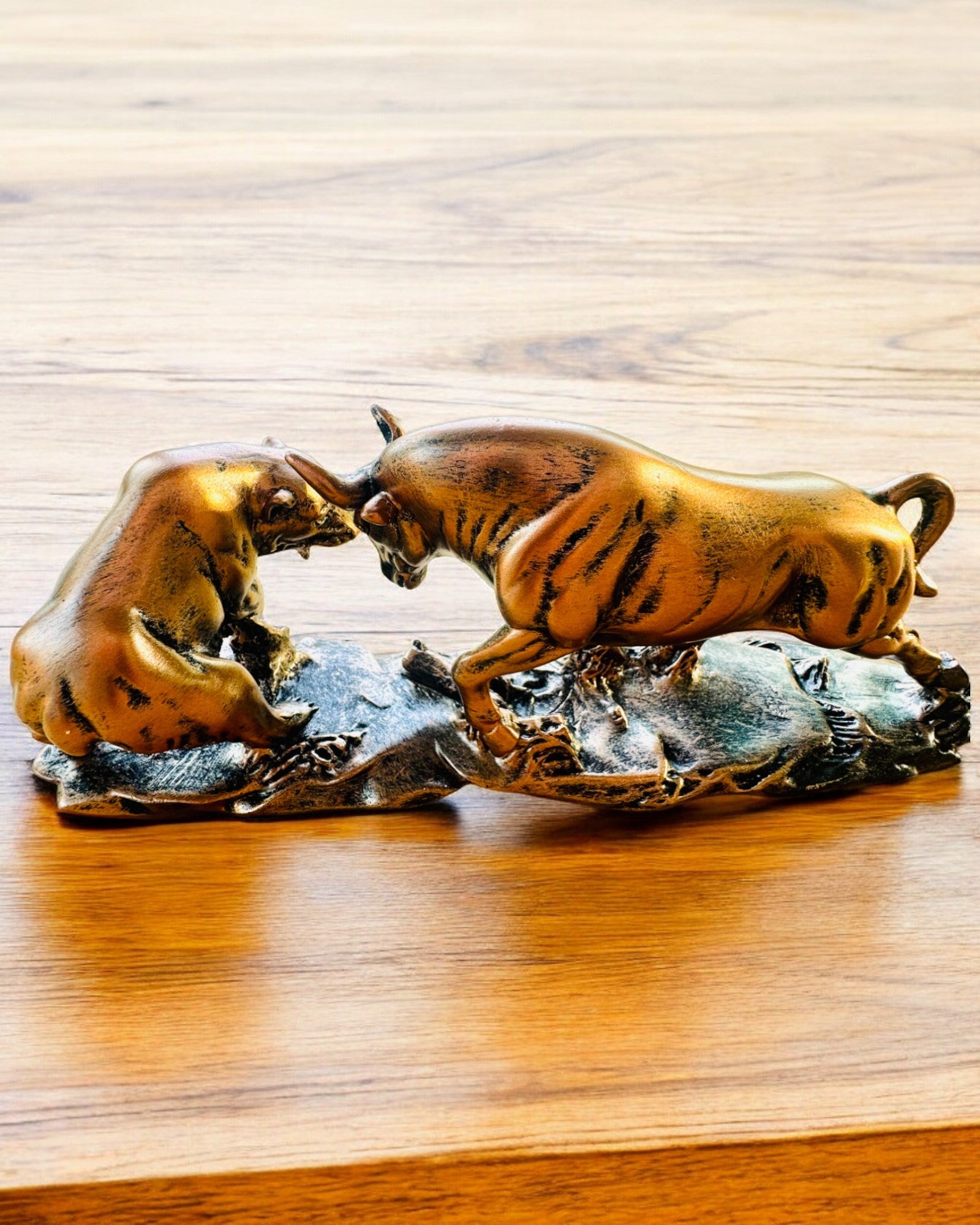"Clash of the Bull and the Bear" - Copper-rust sculpture with engraving option