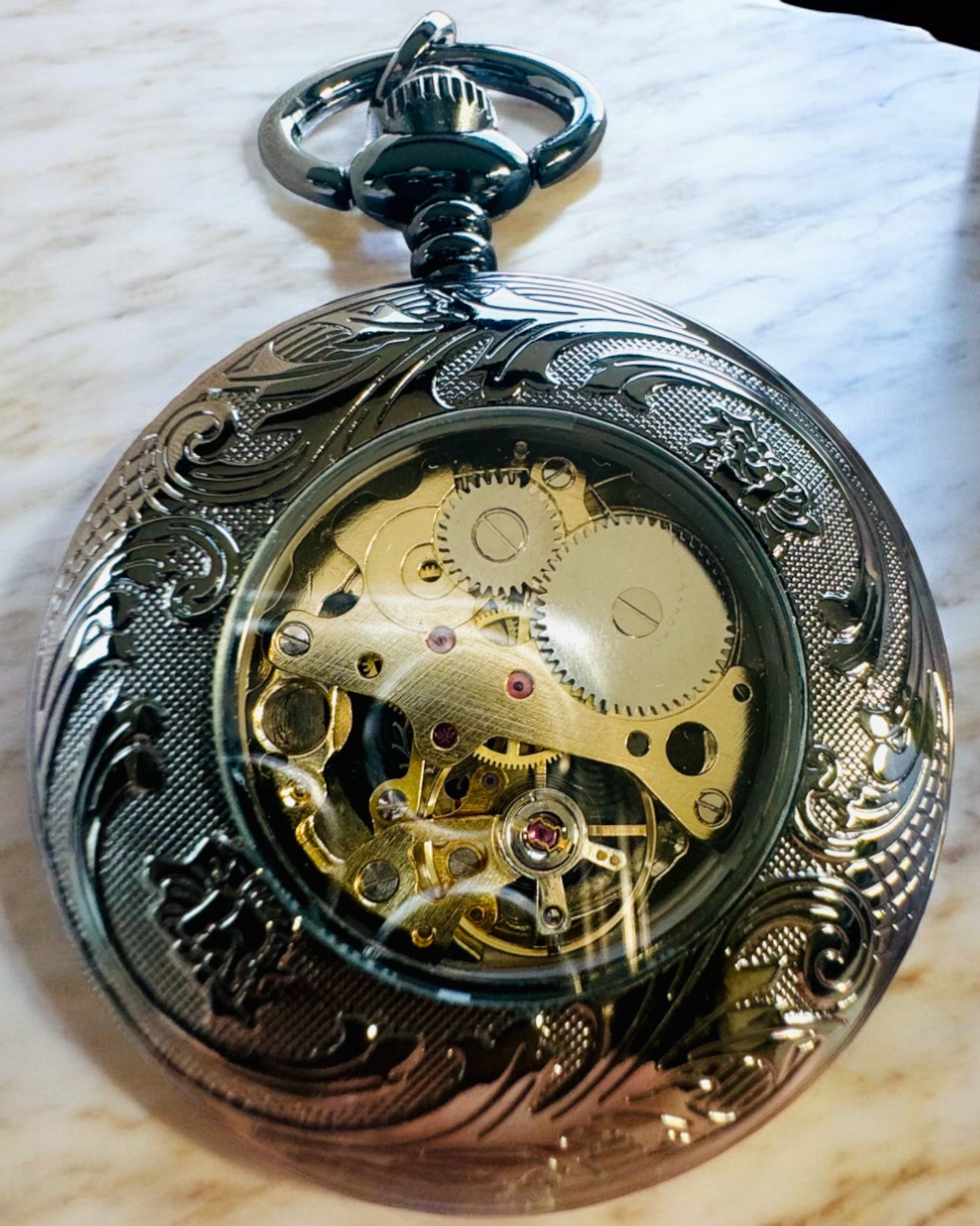 Pocket Watch "Equus Tempus" - Black with Horse Motif, customizable with engraving - black dial