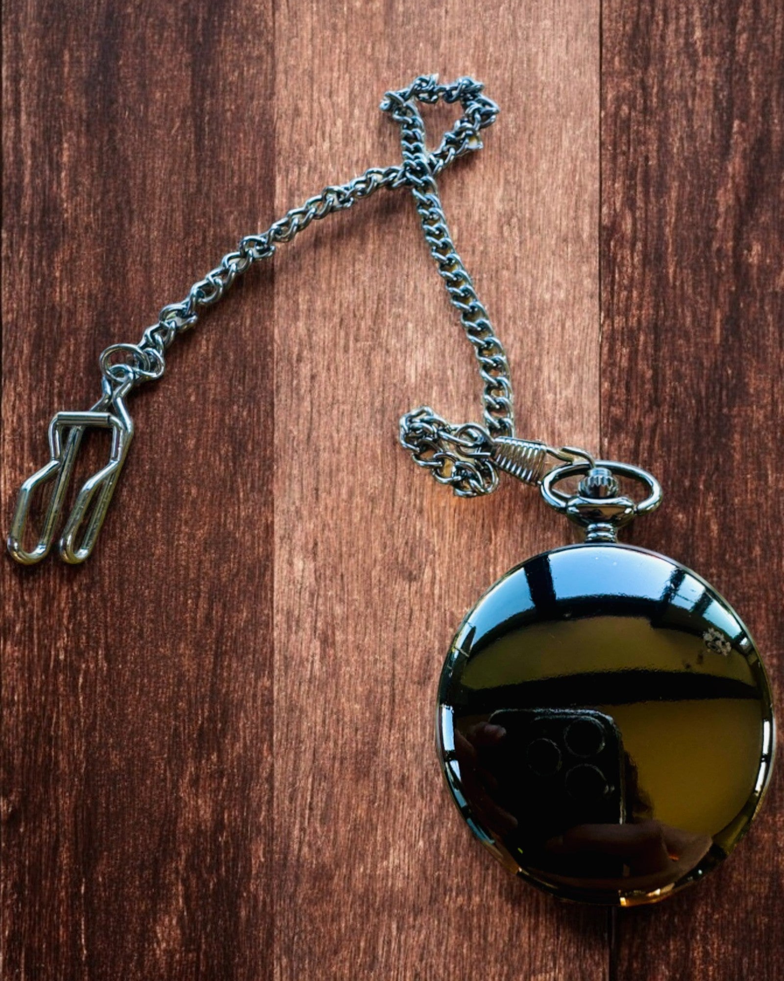 Classic Pocket Watch with Roman Numerals and Chain, Quartz, Black Shine - color black