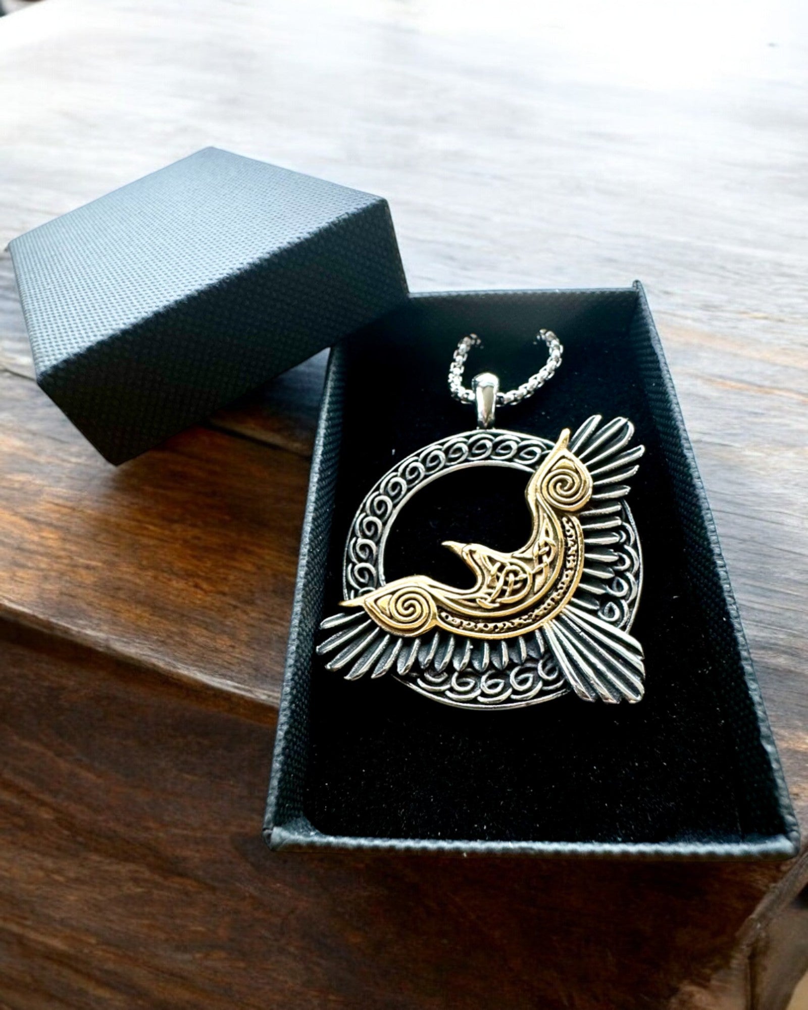 Amulet of the Steel Falcon - Necklace with engraving, inspired by Celtic art, as a gift